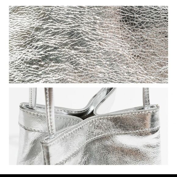 Mini Fashion Lace Bucket Bag Silver Vegan Leather Elegant Handbag Fashion Trend - Picture 8 of 16